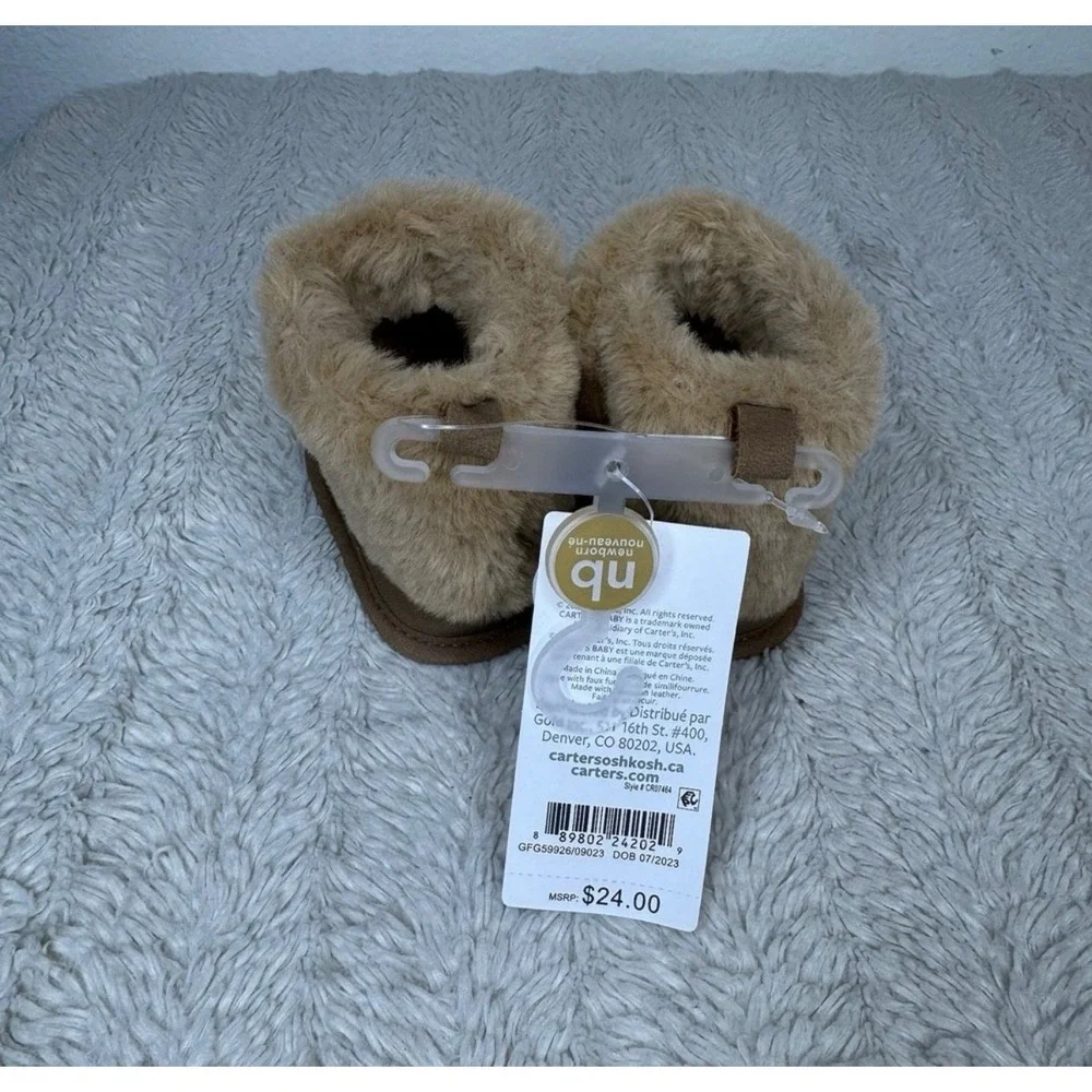 New Carter's Baby Girl Boots Newborn Cozy Lining Tan Brown Winter Booties Infant